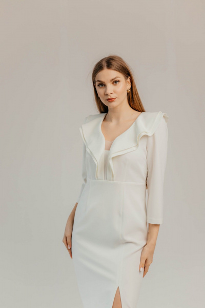 Нарядное платье из текстиля для торжественных мероприятий Стильная леди М-1113 молочный - фото 2