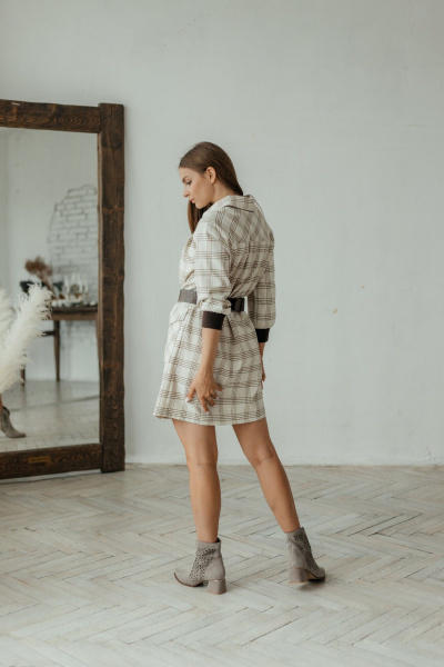 Стильное платье трапеция из текстиля с карманами Стильная леди М-785 клетка - фото 10