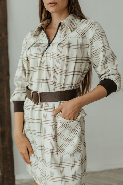 Стильное платье трапеция из текстиля с карманами Стильная леди М-785 клетка - фото 2