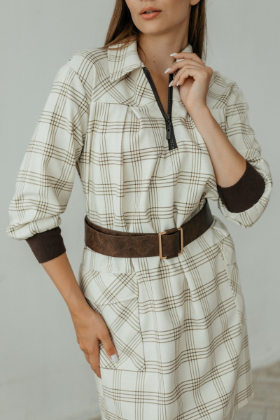 Стильное платье трапеция из текстиля с карманами Стильная леди М-785 клетка - фото 3