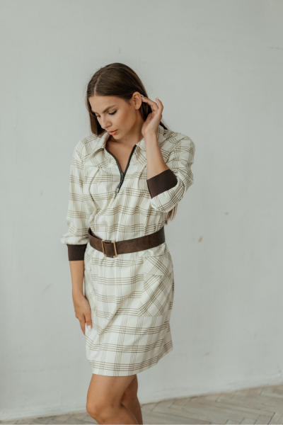 Стильное платье трапеция из текстиля с карманами Стильная леди М-785 клетка - фото 9