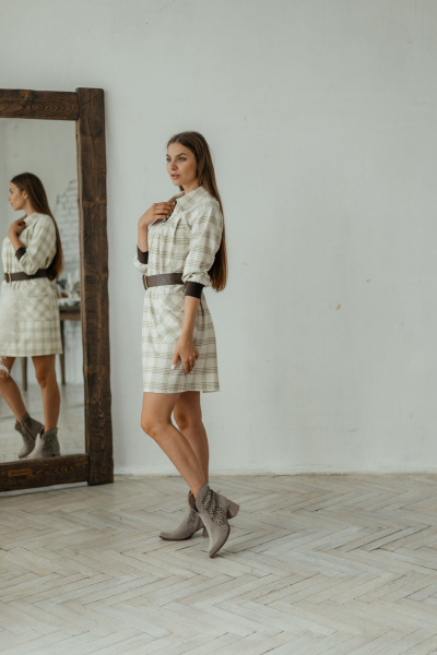 Стильное платье трапеция из текстиля с карманами Стильная леди М-785 клетка - фото 7