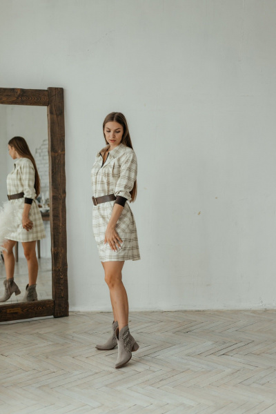 Стильное платье трапеция из текстиля с карманами Стильная леди М-785 клетка - фото 6