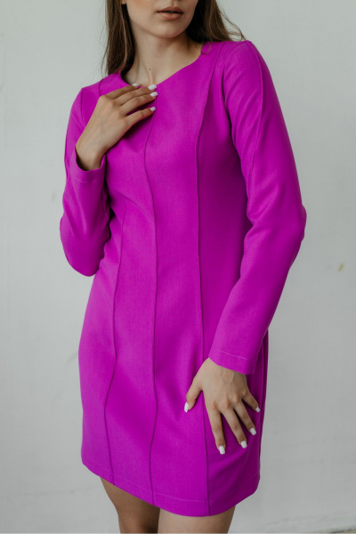 Мини платье из текстиля с отделкой и длинным рукавом Стильная леди М-042 фуксия - фото 3