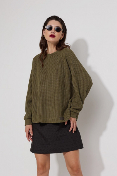 Джемпер свободного кроя с регланом из вязаного трикотажа MG Wear 2192 хаки - фото 1