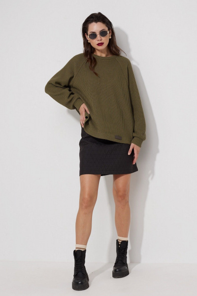 Джемпер свободного кроя с регланом из вязаного трикотажа MG Wear 2192 хаки - фото 3