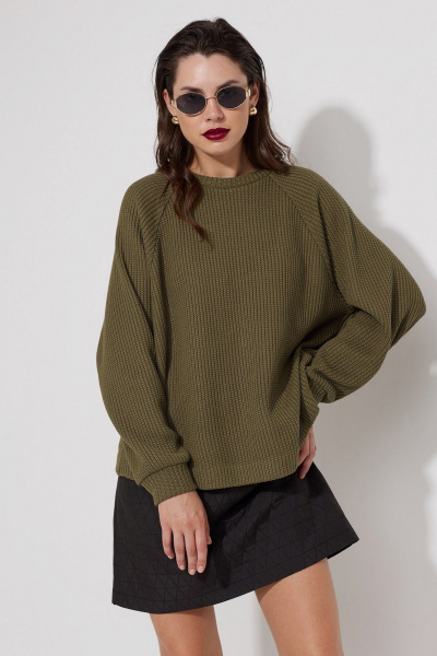 Джемпер свободного кроя с регланом из вязаного трикотажа MG Wear 2192 хаки - фото 2