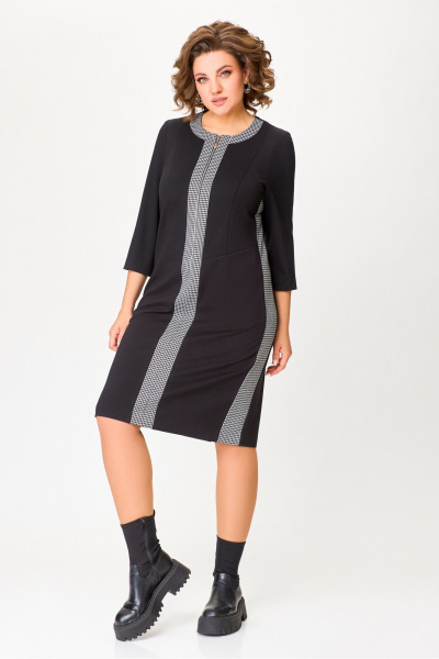 Платье из трикотажа с молнией и вставками демисезон черное Swallow 773 черный+черно-белая_гусиная_лапка - фото 13