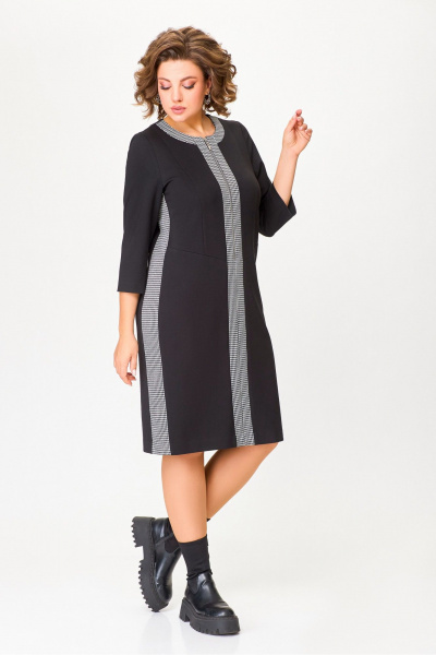 Платье из трикотажа с молнией и вставками демисезон черное Swallow 773 черный+черно-белая_гусиная_лапка - фото 12