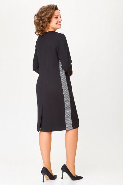 Платье из трикотажа с молнией и вставками демисезон черное Swallow 773 черный+черно-белая_гусиная_лапка - фото 10