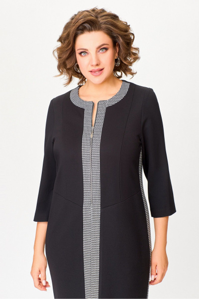 Платье из трикотажа с молнией и вставками демисезон черное Swallow 773 черный+черно-белая_гусиная_лапка - фото 7