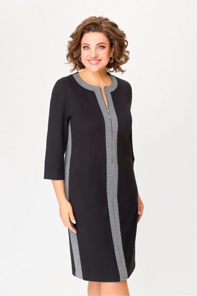 Платье из трикотажа с молнией и вставками демисезон черное Swallow 773 черный+черно-белая_гусиная_лапка - фото 5