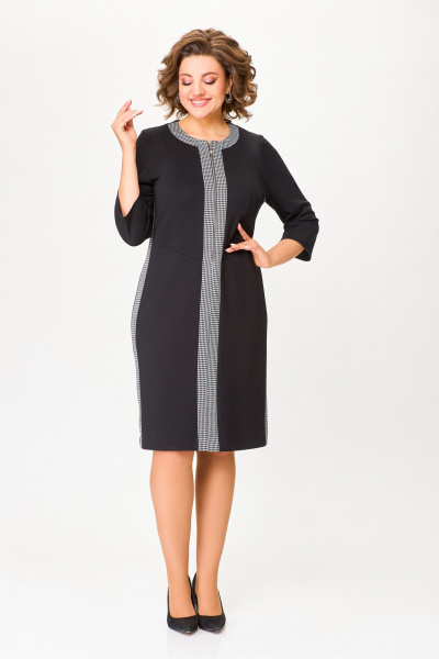 Платье из трикотажа с молнией и вставками демисезон черное Swallow 773 черный+черно-белая_гусиная_лапка - фото 4