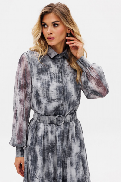 Платье из шифона с съемным ремнем на каждый день демисезон EOLA 2686.1 серый_разводы - фото 6