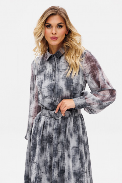 Платье из шифона с съемным ремнем на каждый день демисезон EOLA 2686.1 серый_разводы - фото 4