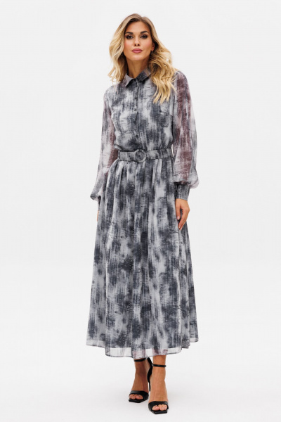 Платье из шифона с съемным ремнем на каждый день демисезон EOLA 2686.1 серый_разводы - фото 3