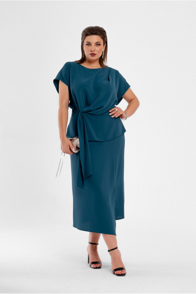 Комплект блузка и юбка с асимметричным низом и декором Deesses 2358 - фото 1