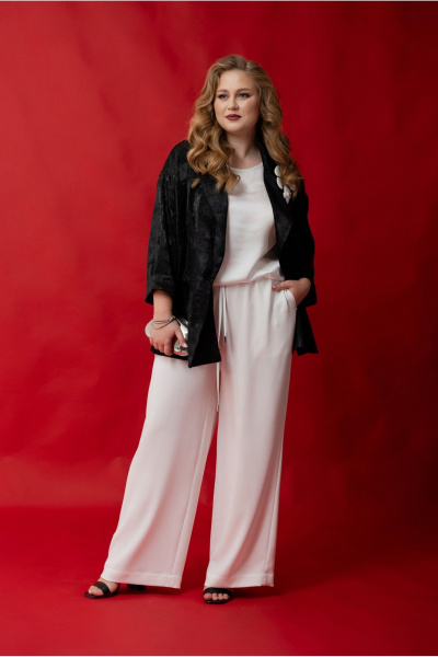 Комплект брюк, жакет и блуза нарядный из текстиля демисезон Deesses 3147 - фото 2