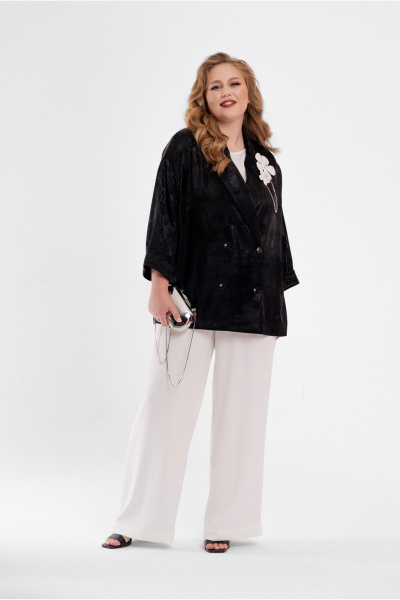 Комплект брюк, жакет и блуза нарядный из текстиля демисезон Deesses 3147 - фото 1