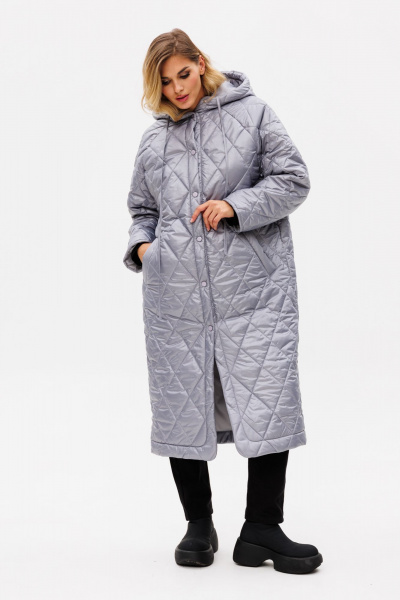 Пальто из плащёвой ткани с капюшоном демисезон классика EOLA 2769 серый - фото 6