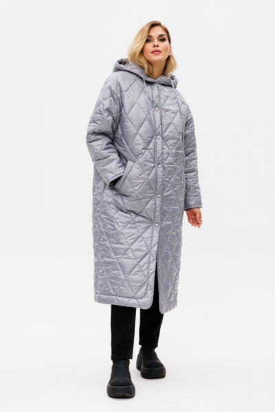 Пальто из плащёвой ткани с капюшоном демисезон классика EOLA 2769 серый - фото 4
