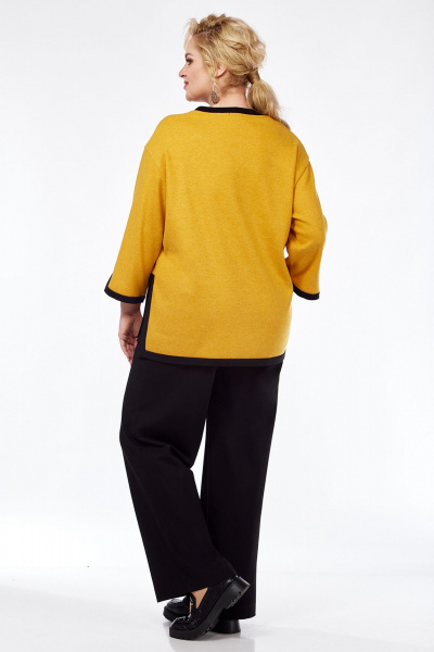 Трикотажный женский джемпер свободного кроя с декоративными элементами Jurimex 3233 горчица - фото 7