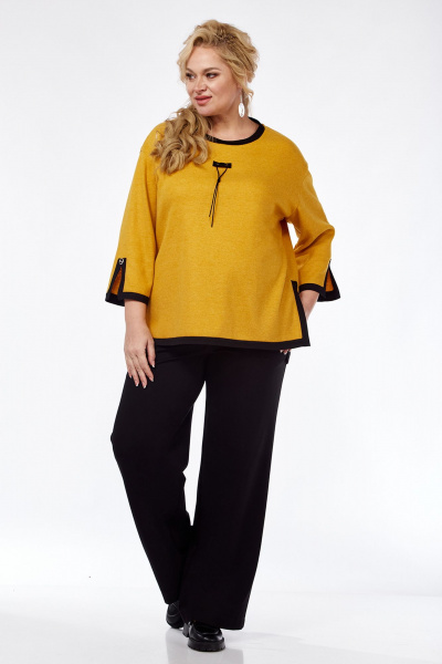 Трикотажный женский джемпер свободного кроя с декоративными элементами Jurimex 3233 горчица - фото 3