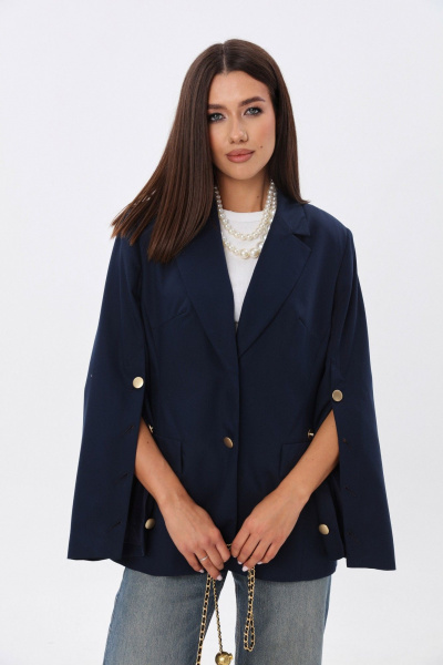 Приталенный жакет из текстиля с карманами и застёжкой на пуговицы LM М73 синий - фото 10