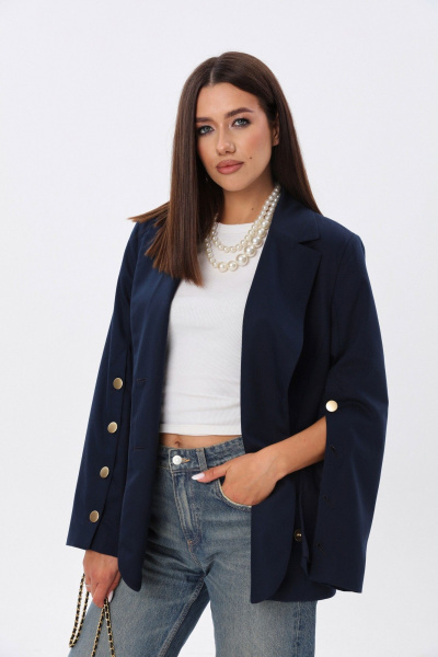 Приталенный жакет из текстиля с карманами и застёжкой на пуговицы LM М73 синий - фото 9