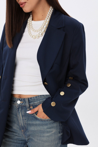 Приталенный жакет из текстиля с карманами и застёжкой на пуговицы LM М73 синий - фото 8