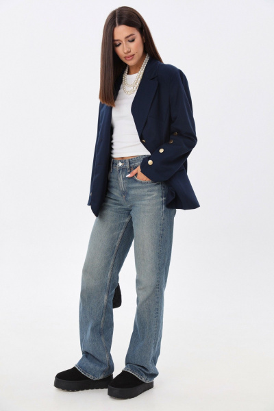 Приталенный жакет из текстиля с карманами и застёжкой на пуговицы LM М73 синий - фото 7