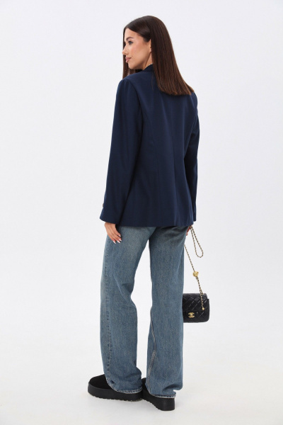 Приталенный жакет из текстиля с карманами и застёжкой на пуговицы LM М73 синий - фото 6