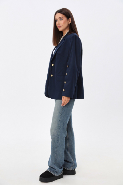 Приталенный жакет из текстиля с карманами и застёжкой на пуговицы LM М73 синий - фото 5