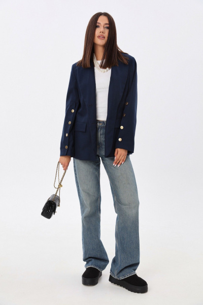 Приталенный жакет из текстиля с карманами и застёжкой на пуговицы LM М73 синий - фото 2