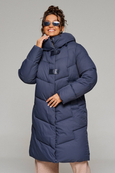 Зимнее стёганое пальто прямого силуэта из плащёвой ткани Beautiful&Free 6244 глубокий_синий - фото 3