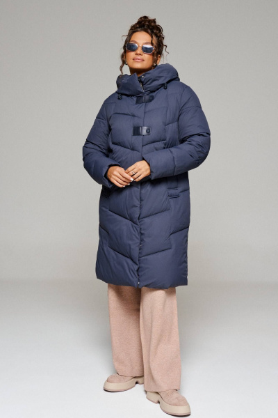 Зимнее стёганое пальто прямого силуэта из плащёвой ткани Beautiful&Free 6244 глубокий_синий - фото 2