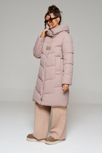 Зимнее стёганое пальто из плащёвой ткани с капюшоном Beautiful&Free 6244 капучино - фото 2
