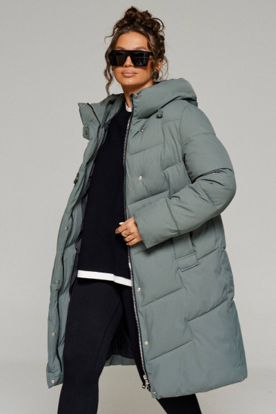 Зимнее пальто прямого силуэта из плащёвой ткани с карманами Beautiful&Free 6244 хаки - фото 5