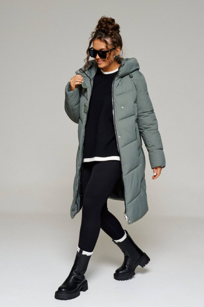 Зимнее пальто прямого силуэта из плащёвой ткани с карманами Beautiful&Free 6244 хаки - фото 4