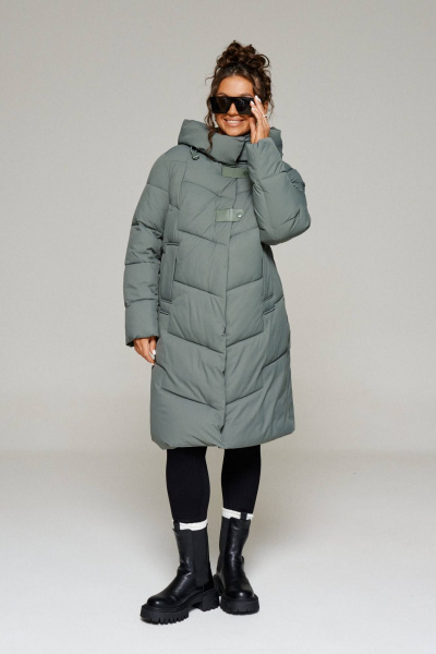Зимнее пальто прямого силуэта из плащёвой ткани с карманами Beautiful&Free 6244 хаки - фото 3