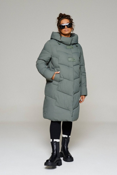 Зимнее пальто прямого силуэта из плащёвой ткани с карманами Beautiful&Free 6244 хаки - фото 2