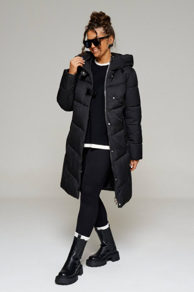 Зимнее пальто из плащёвой ткани с капюшоном и карманами Beautiful&Free 6244 черный - фото 4