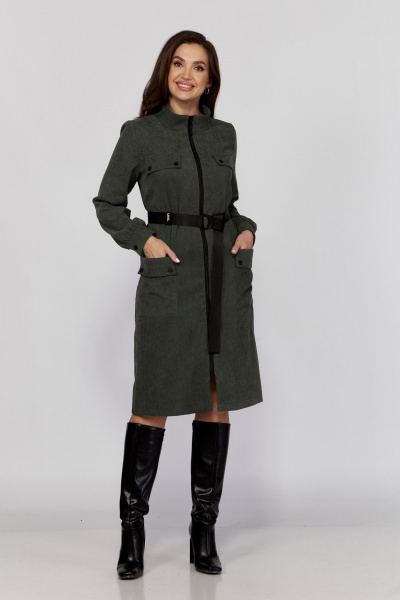 Платье с кокеткой и кулисой из легкого текстиля Verita 2331 хаки - фото 1