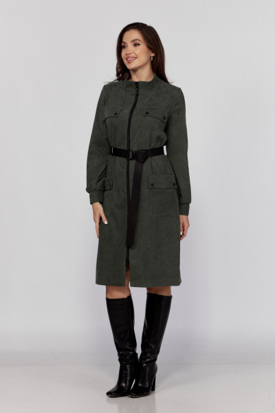 Платье с кокеткой и кулисой из легкого текстиля Verita 2331 хаки - фото 2