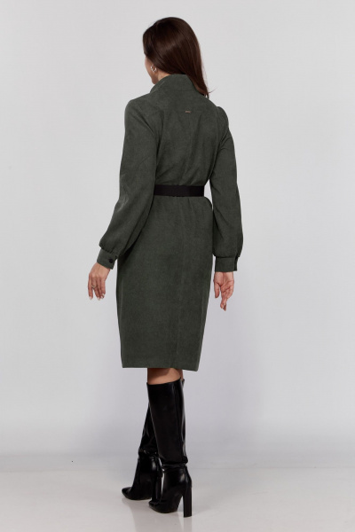 Платье с кокеткой и кулисой из легкого текстиля Verita 2331 хаки - фото 4