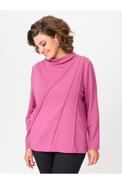 Джемпер свободного кроя из вискозы и трикотажа Zlata 4438 розовый - фото 1