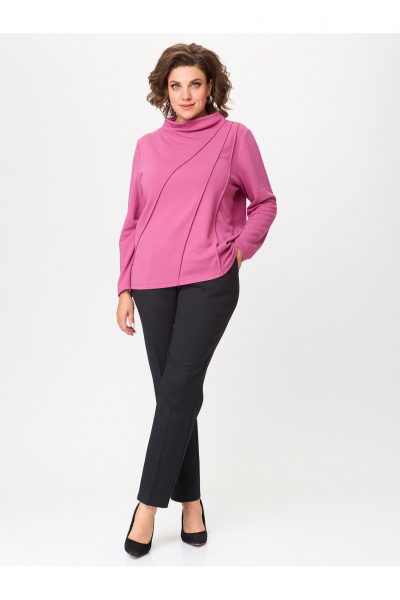 Джемпер свободного кроя из вискозы и трикотажа Zlata 4438 розовый - фото 2