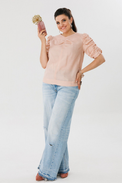 Блуза прямого силуэта из тончайшего текстиля с вырезом V Anelli 1214 рассвет - фото 7