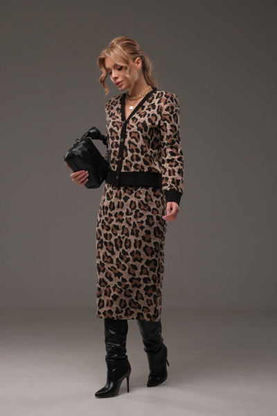 Костюм из трикотажа: джемпер и юбка с довязами Galean Style 903.1 коричневый_леопард - фото 5