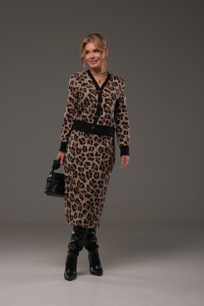 Костюм из трикотажа: джемпер и юбка с довязами Galean Style 903.1 коричневый_леопард - фото 6